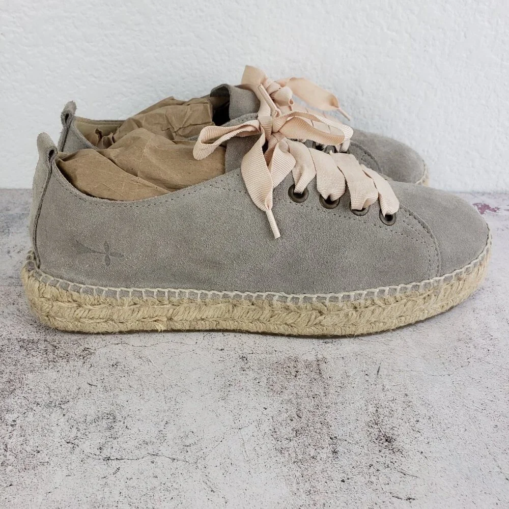 Manebi Hamptons Espadrille Sneaker Platform Jute Gray Suede Leather size 41